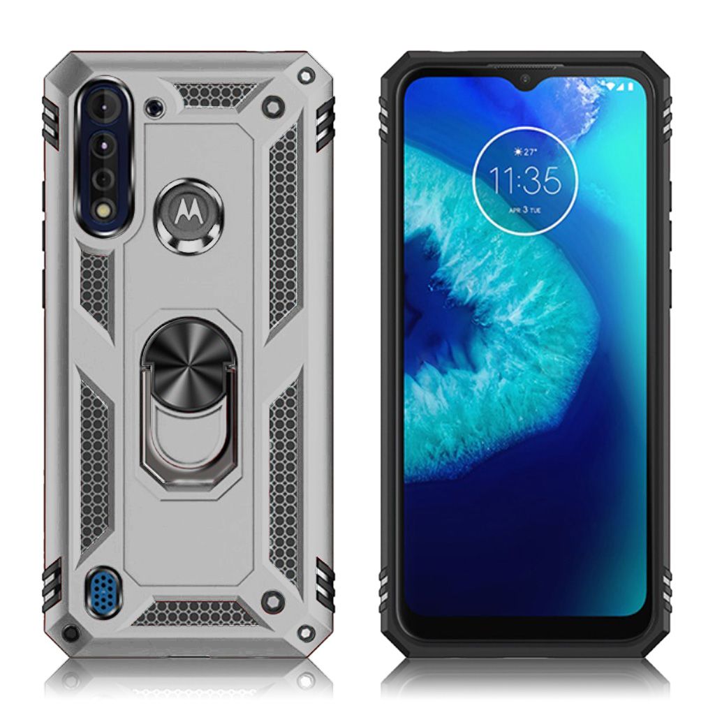 Protectores para celular  para Motorola  Moto G8 Power Lite Funda reforzada con anillo v2 Plateado